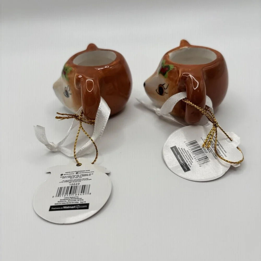 Mr Christmas 2022 Nostalgic REINDEER Mini Mug Ornament‎ Set of 2 NWT Retro